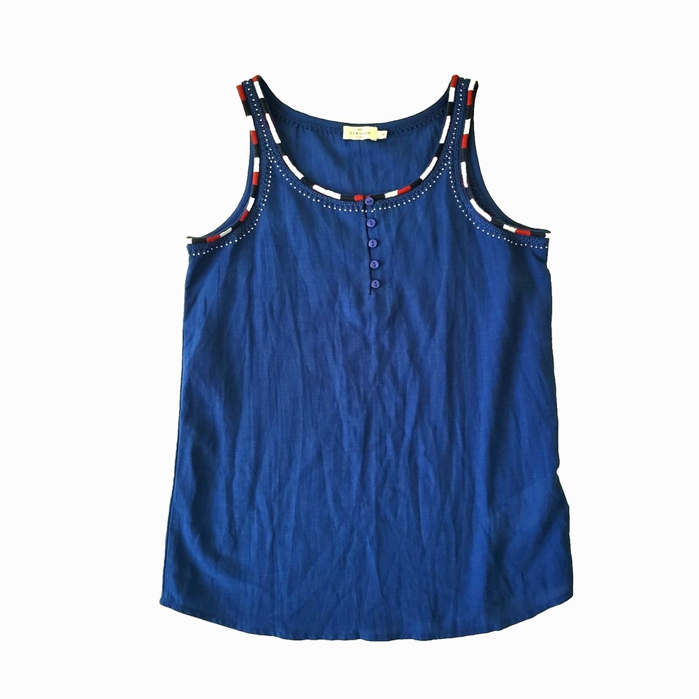 Cyrillus Paris Patriotic Top Womens 36 US Size 6 Sleeveless 4th July Tank Blouse
